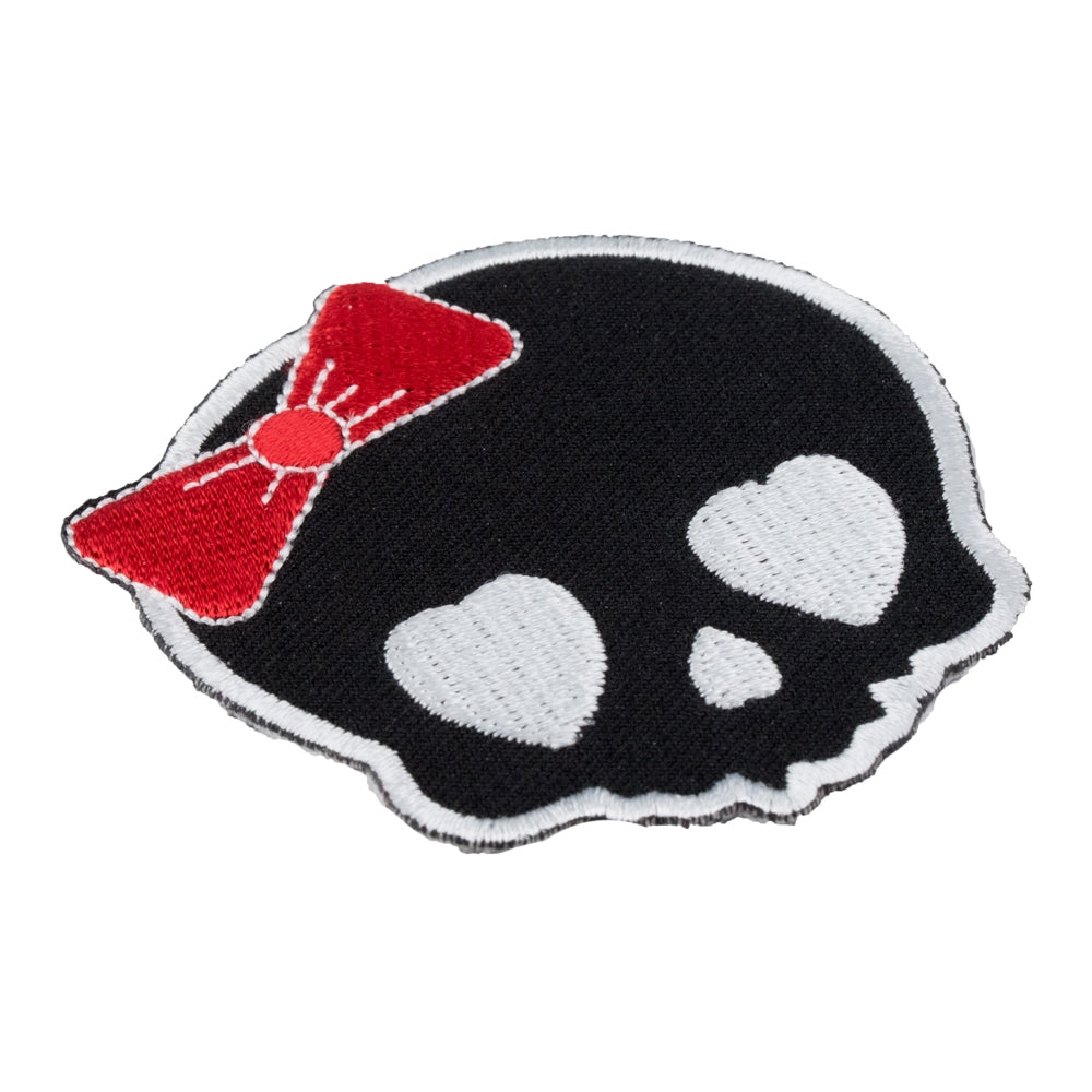 Girly Skull Red Bow Patch, Ladies Skull Patches — detail view 1