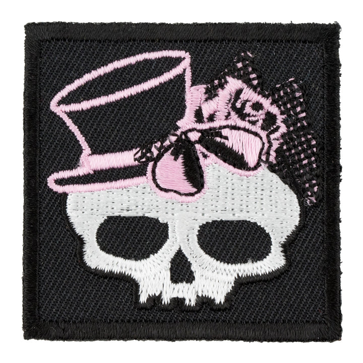 Girly Skull Pink Bow &amp; Top Hat Patch, Ladies Skull Patches — product image