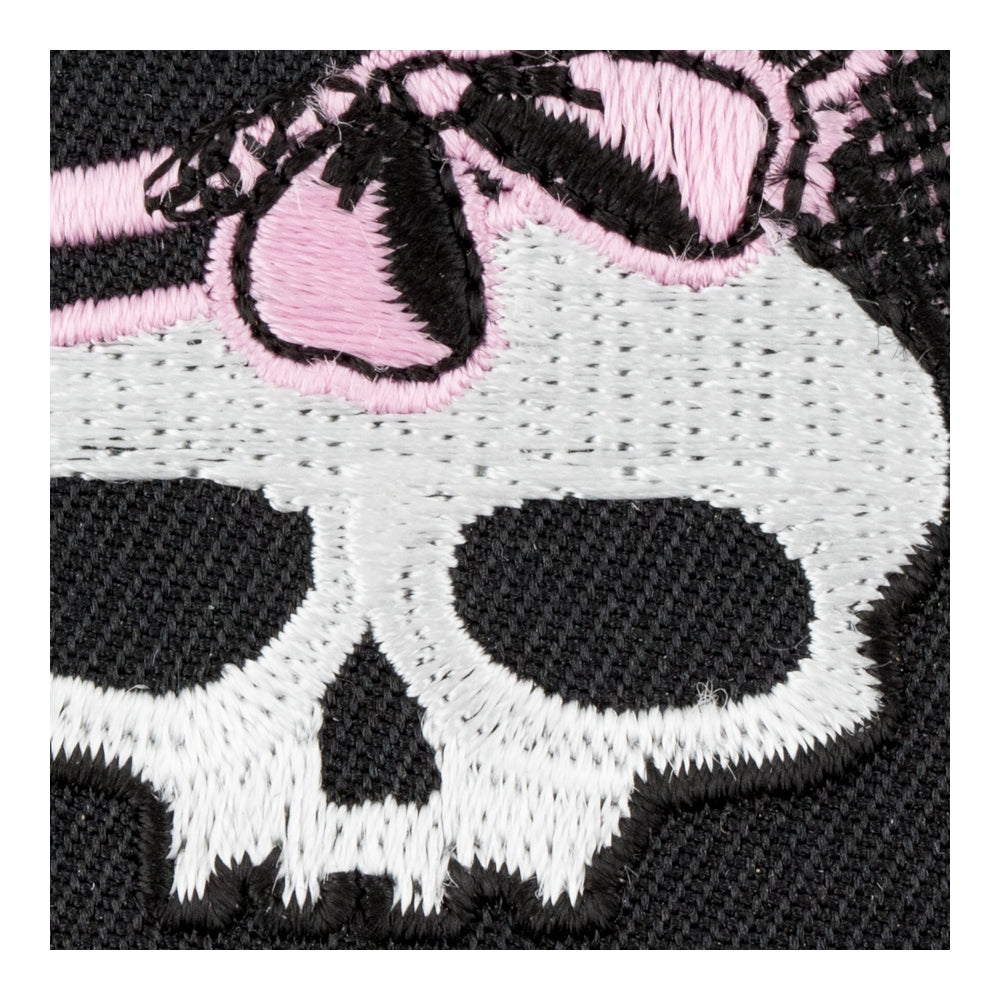 Girly Skull Pink Bow &amp; Top Hat Patch, Ladies Skull Patches — detail view 1