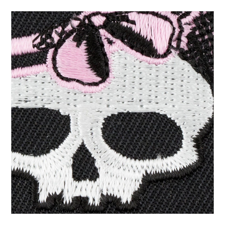 Girly Skull Pink Bow &amp; Top Hat Patch, Ladies Skull Patches — detail view 1