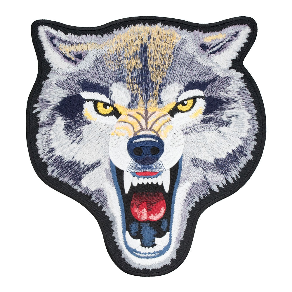 Grey & White Growling Wolf Patch, Large Size — product image