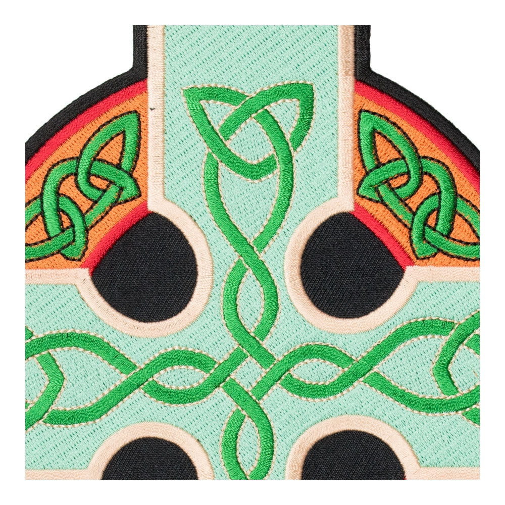 Green &amp; Gold Irish Celtic Cross Patch, Large Size — detail view 2