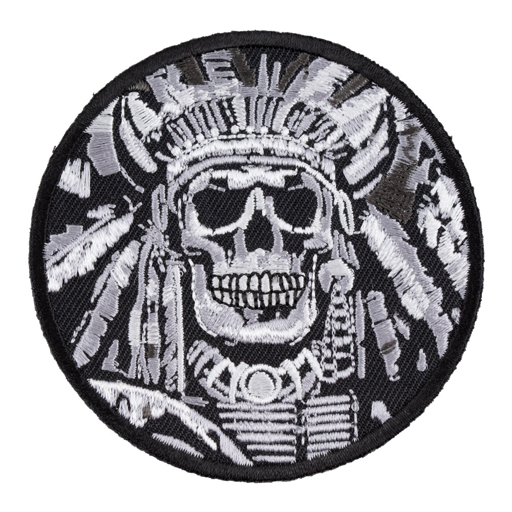 Indian Chief Skull Black &amp; White Patch, Indian Skull Patches — product image