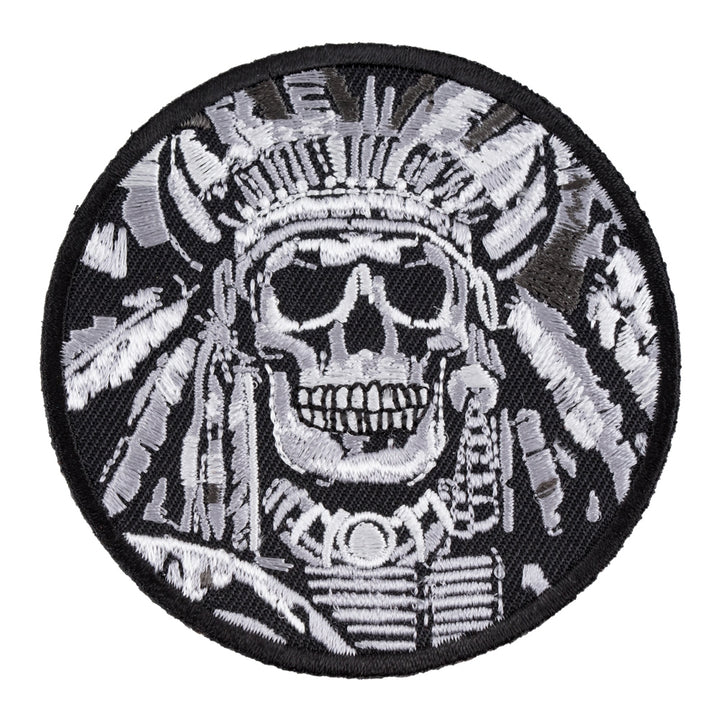 Indian Chief Skull Black &amp; White Patch, Indian Skull Patches — product image