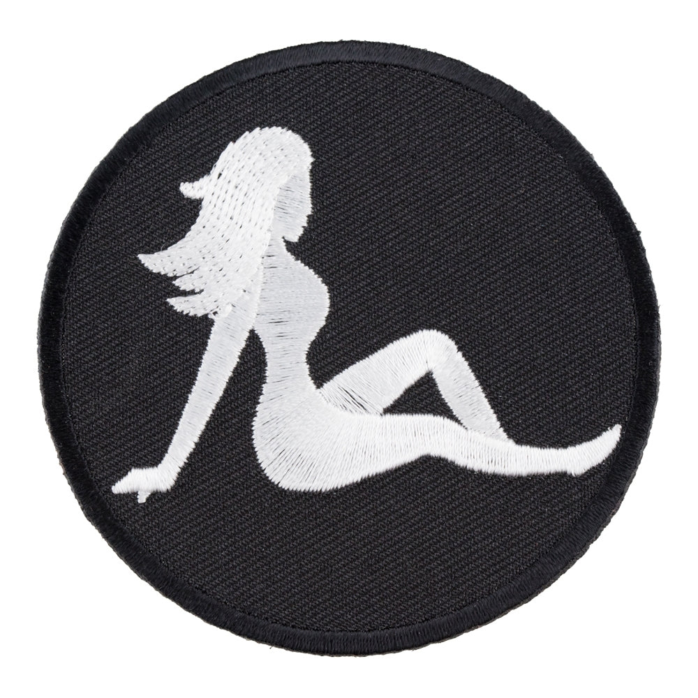 Mudflap Girl Silhouette Round Patch, Biker Patches — product image