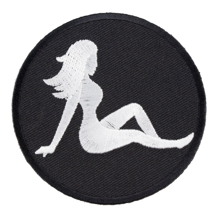 Mudflap Girl Silhouette Round Patch, Biker Patches — product image