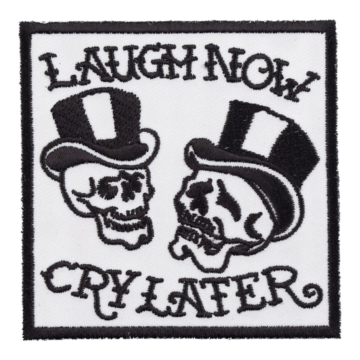 Laugh Now Cry Later Skull Patch, Biker Skull Patches — product image