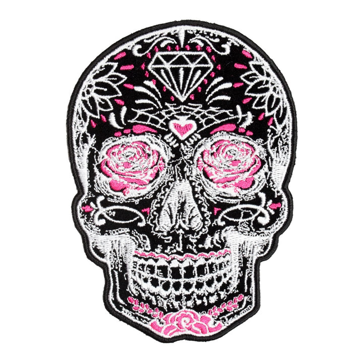 Black Sugar Skull With Pink Roses, Small Size — product image