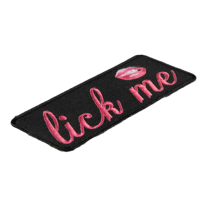 Lick Me Pink Embroidered Lips Patch, Ladies Sayings Patches — detail view 1