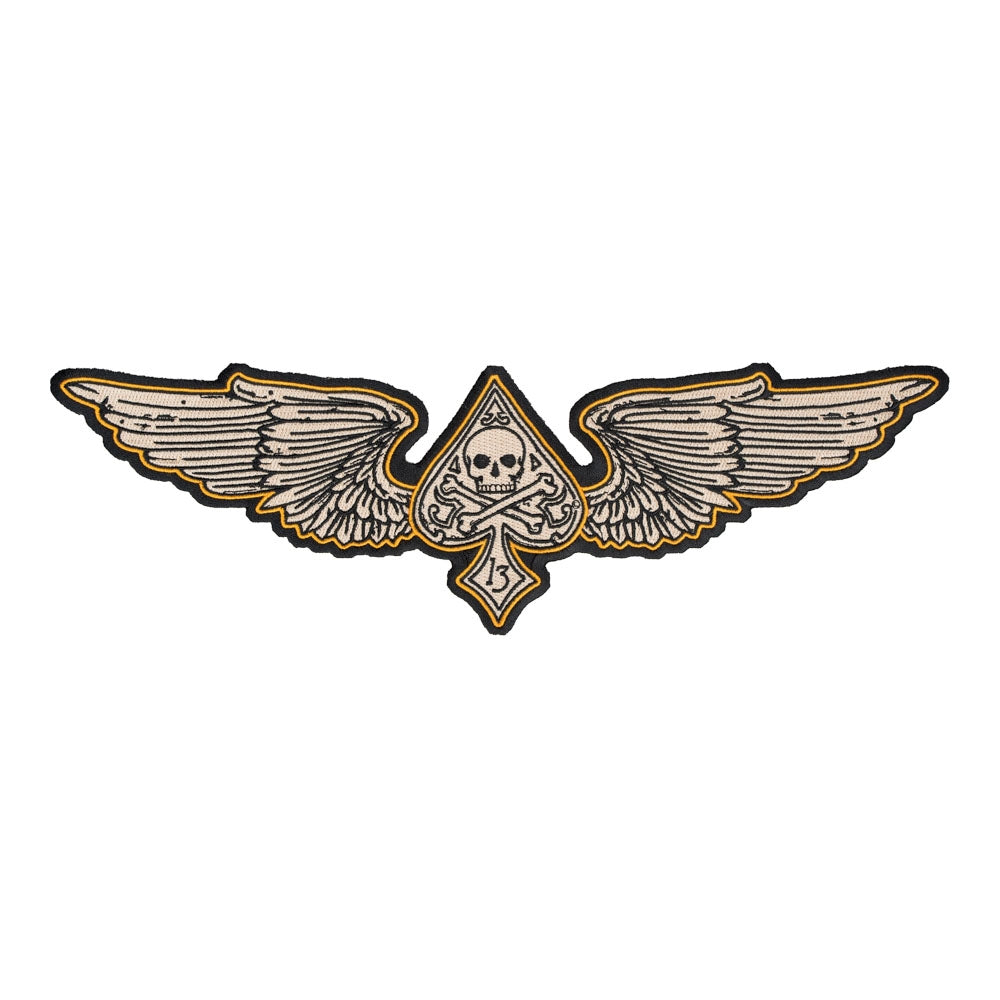 Tan & Orange Wing Spade Skull Patch, Large Size — product image