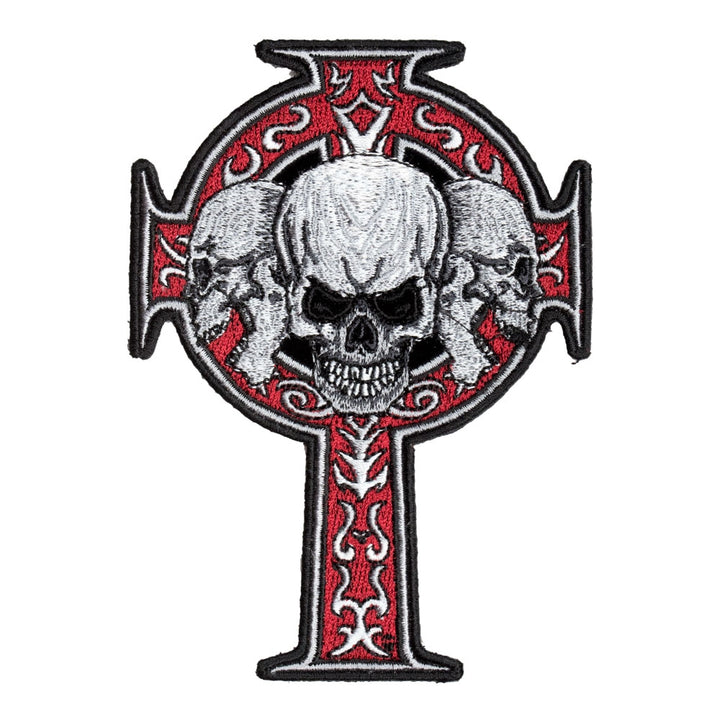 Red Cross With 3 Grey Skulls Patch, Small Size — product image