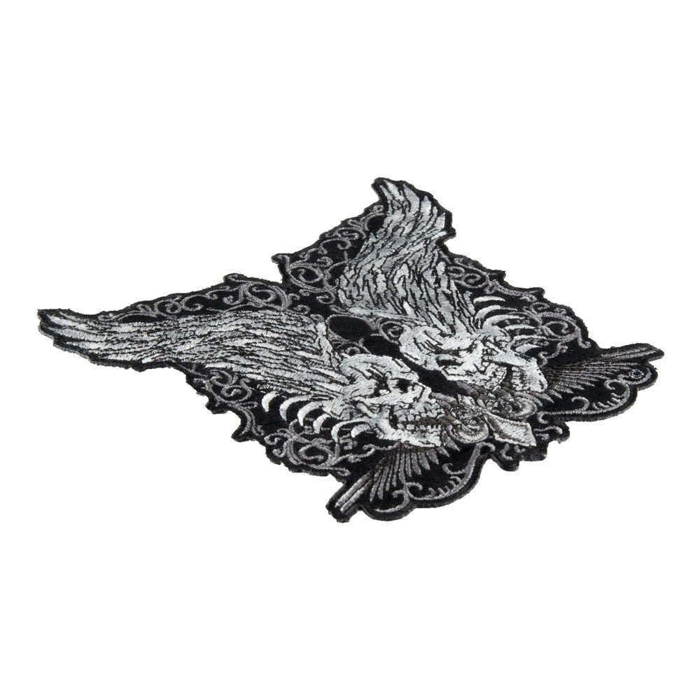 Twin Grey Skulls With Raised Wings Patch, Small Size — detail view 1