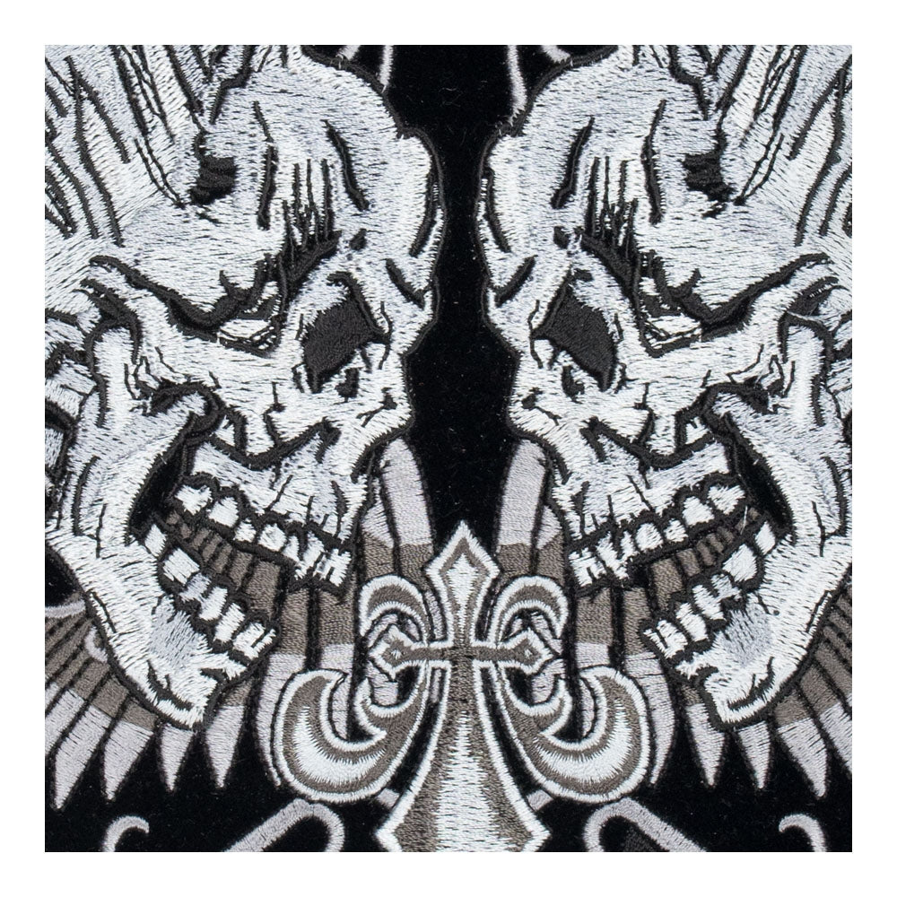 Twin Grey Skulls With Raised Wings Patch, Large Size — detail view 1
