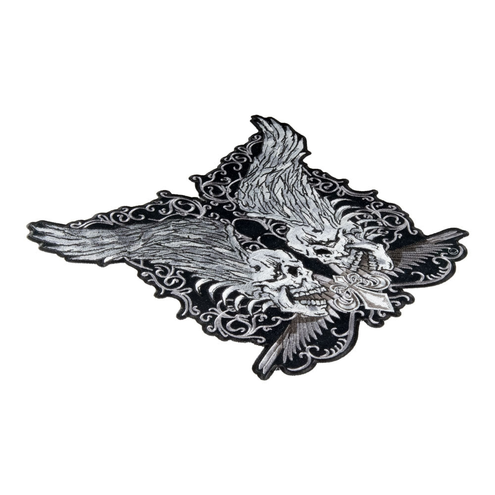 Twin Grey Skulls With Raised Wings Patch, Large Size — detail view 2