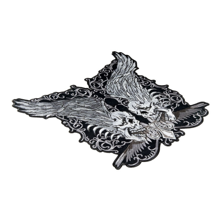 Twin Grey Skulls With Raised Wings Patch, Large Size — detail view 2