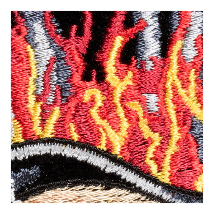 Skull With Flaming Black Top Hat Patch, Small Size — detail view 2