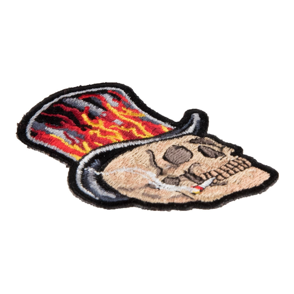 Skull With Flaming Black Top Hat Patch, Small Size — detail view 1