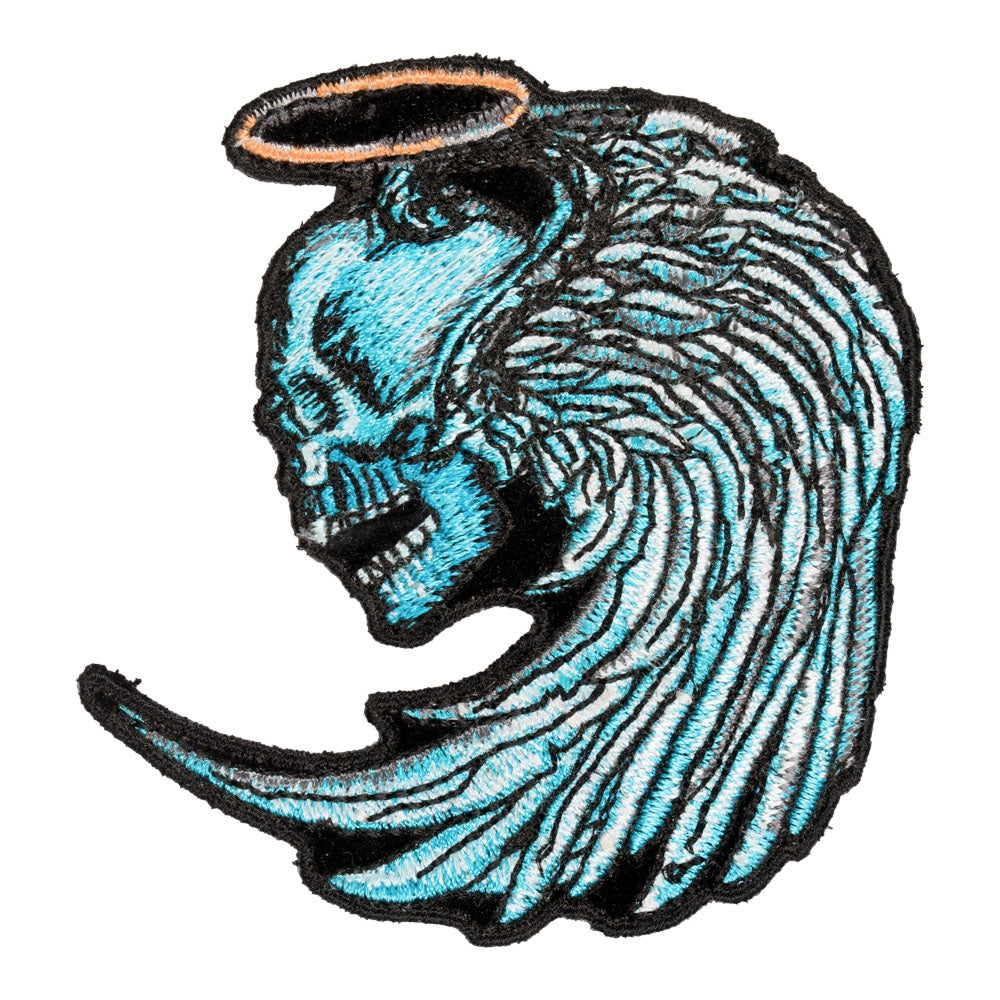 Winged Blue Angel Skull & Halo Patch, Small Size — product image