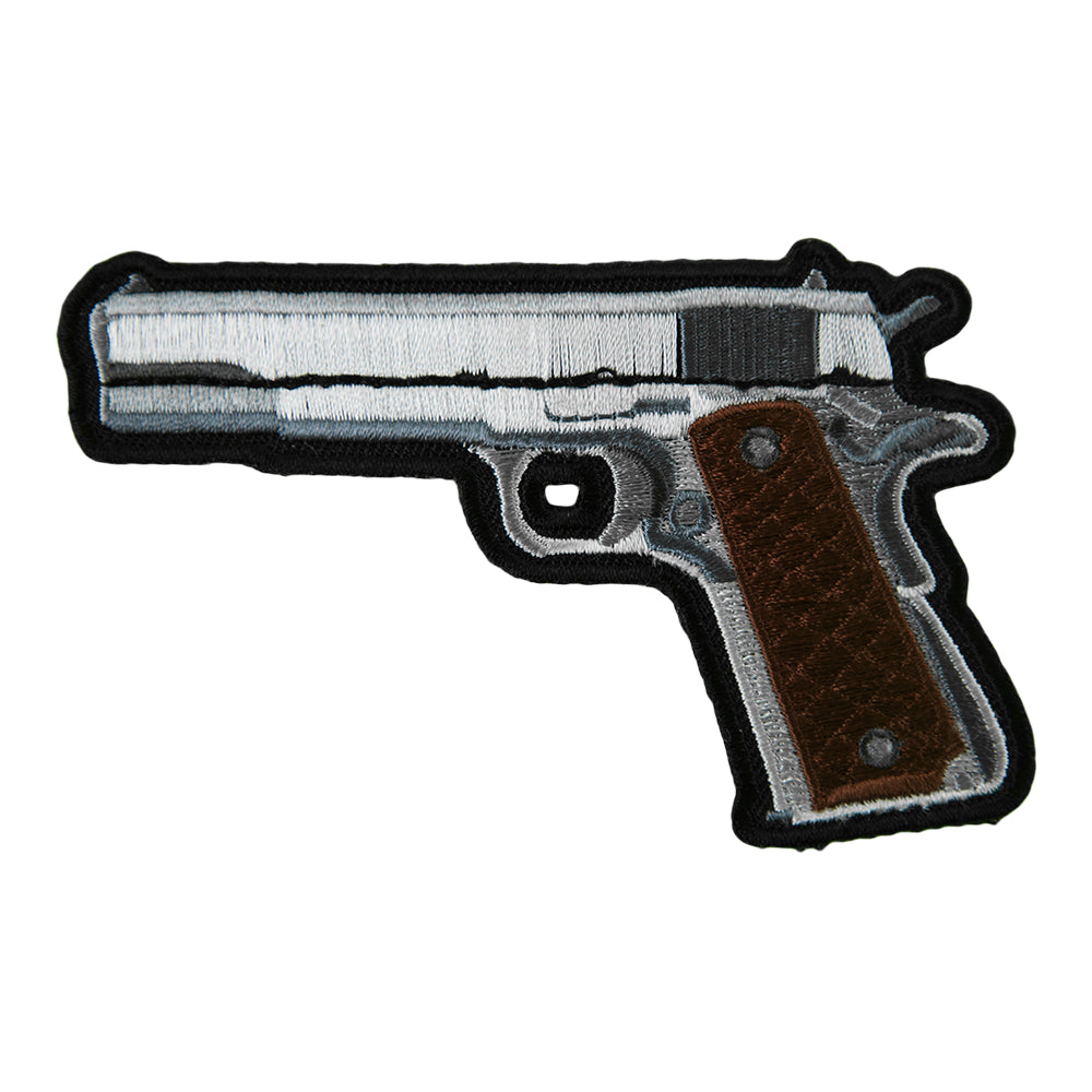 Handgun With Brown Grips Left Facing Patch, Embroidered Gun Patches — product image