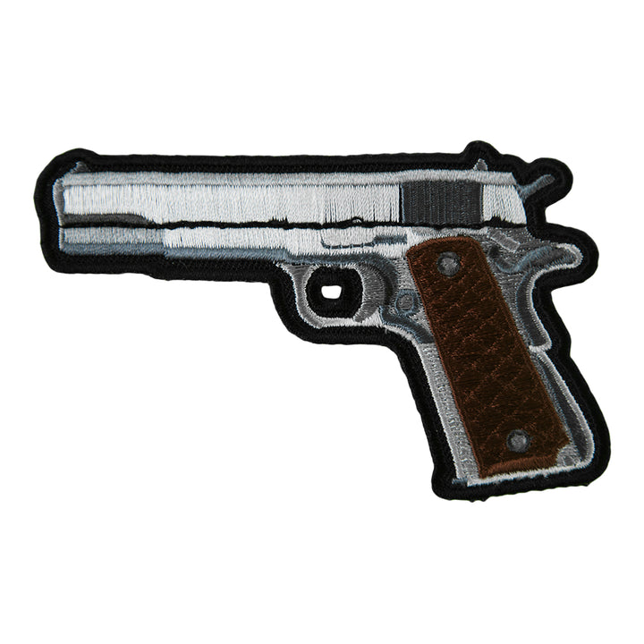 Handgun With Brown Grips Left Facing Patch, Embroidered Gun Patches — product image