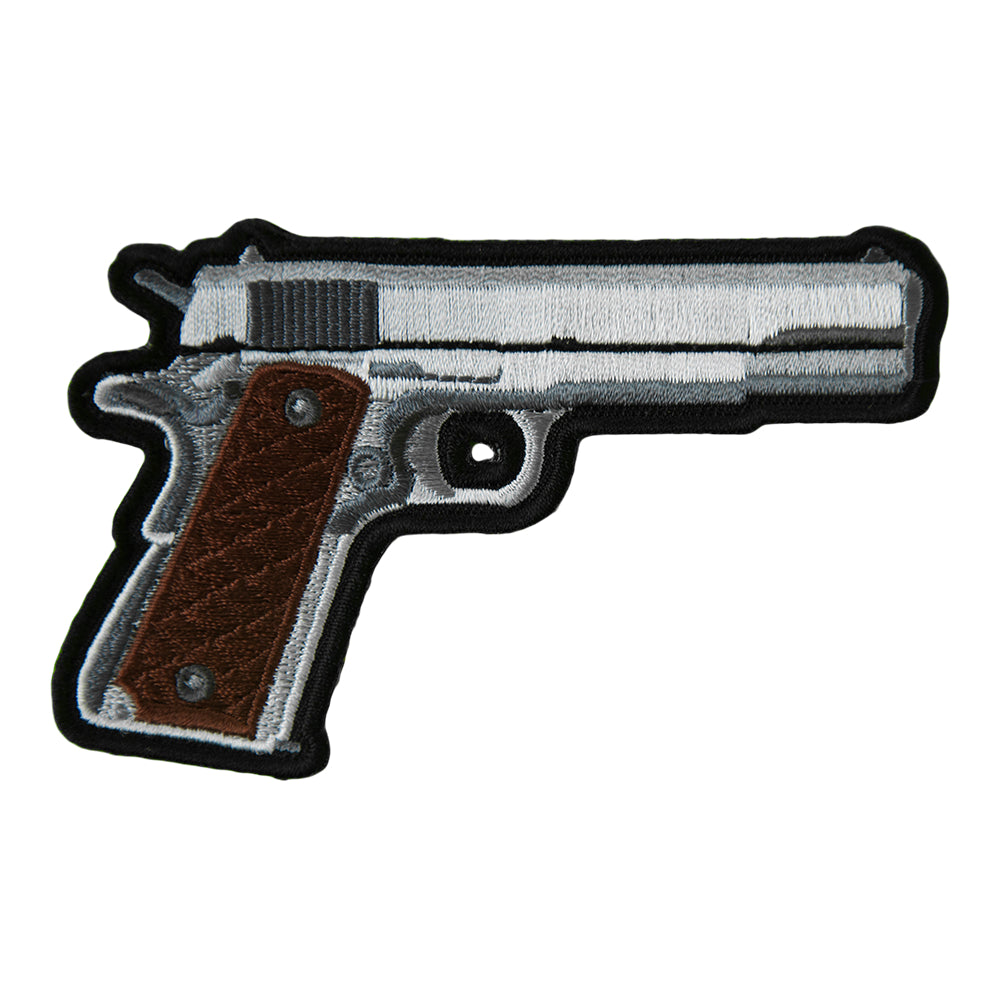 Handgun With Brown Grips Right Facing Patch, Embroidered Gun Patches — product image