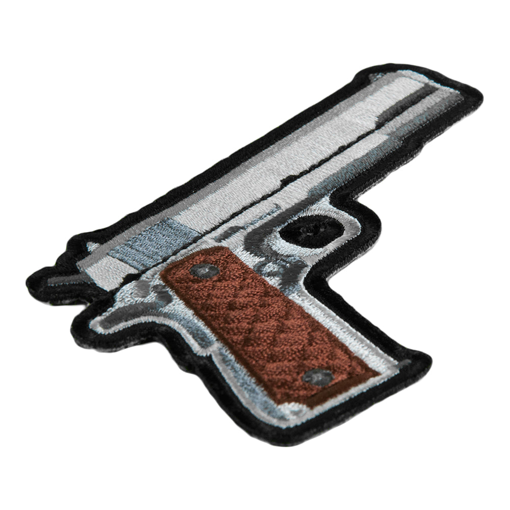 Handgun With Brown Grips Right Facing Patch, Embroidered Gun Patches — detail view 1