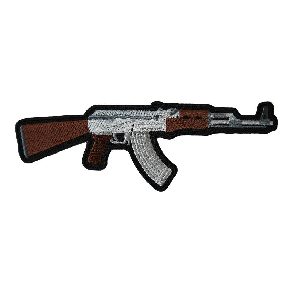 Brown &amp; Silver Assault Rifle Embroidered Patch, Gun Patches — product image