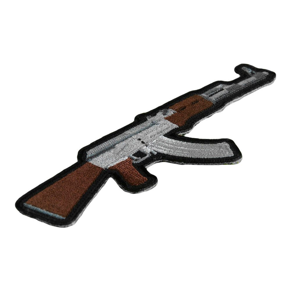 Brown & Silver Assault Rifle Embroidered Patch, Gun Patches — detail view 1