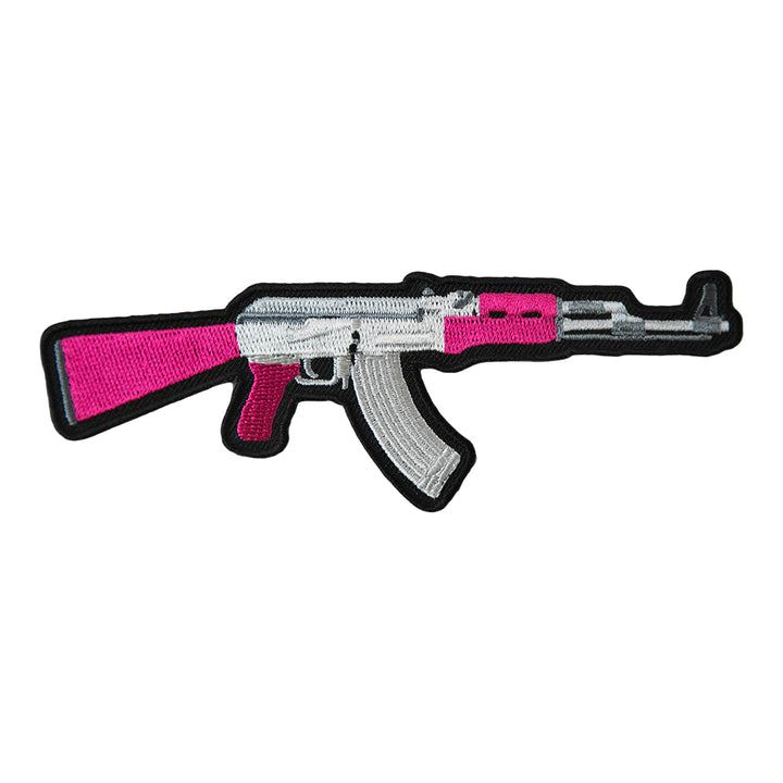 Pink &amp; Silver Assault Rifle Embroidered Patch, Gun Patches — product image