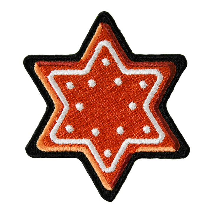 Gingerbread Cookie Six Pointed Star Patch, Embroidered Holiday Patches — product image