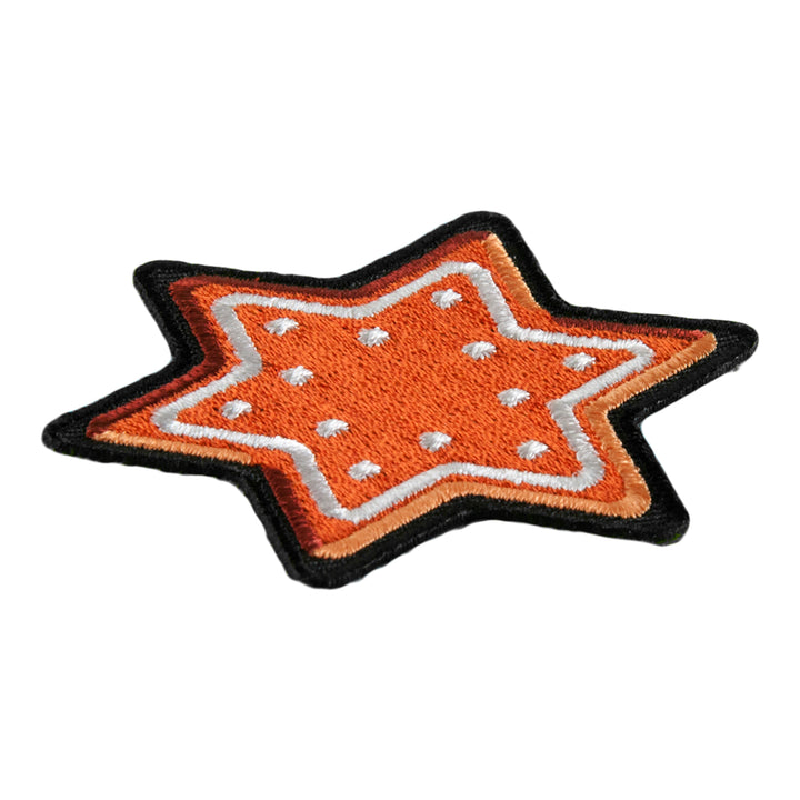 Gingerbread Cookie Six Pointed Star Patch, Embroidered Holiday Patches — detail view 1