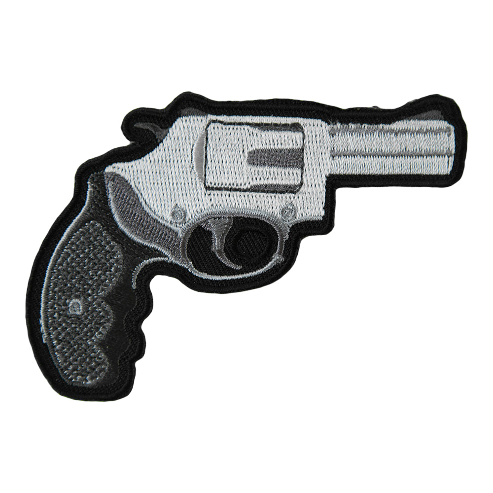 Silver Short Barreled Handgun Patch, Embroidered Gun Patches — product image