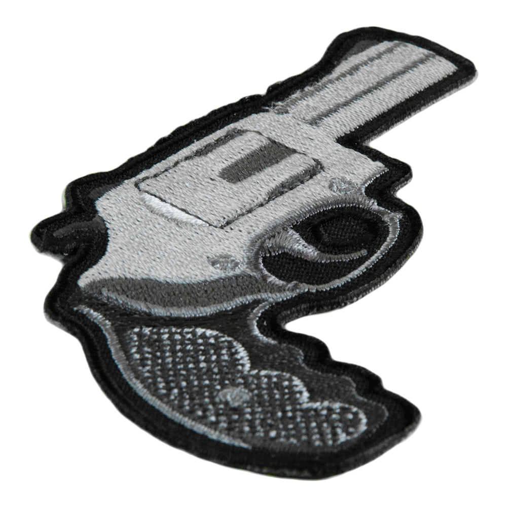 Silver Short Barreled Handgun Patch, Embroidered Gun Patches — detail view 1
