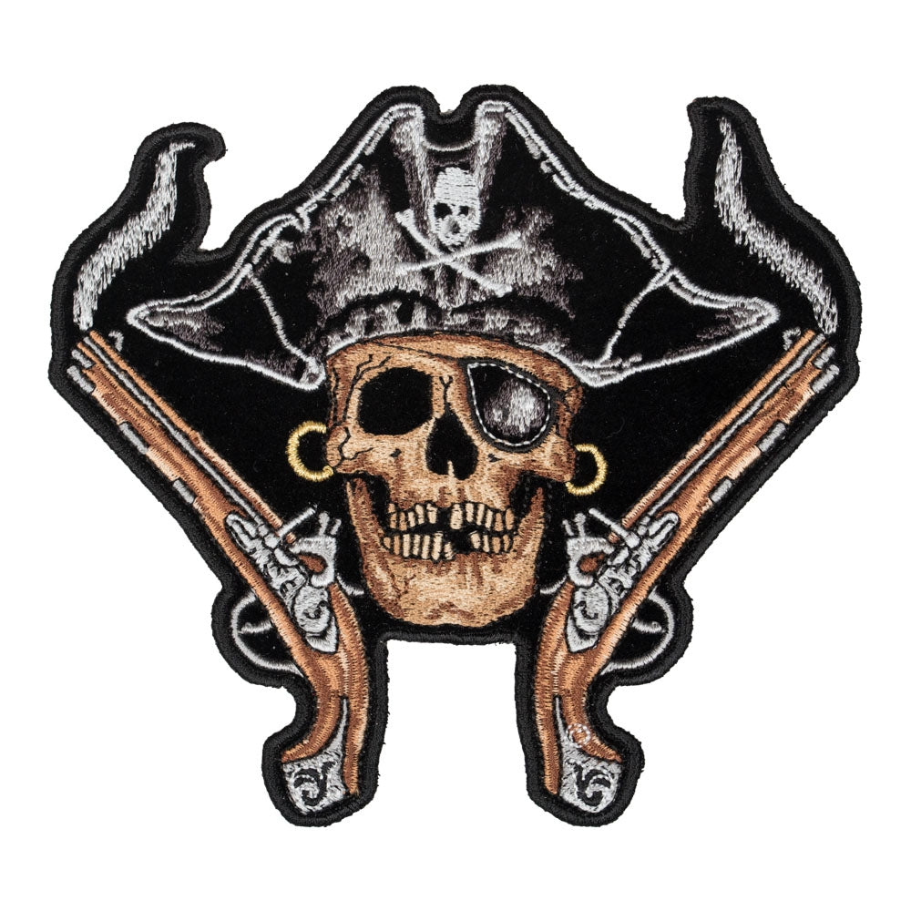 Pirate Skull Black Hat & Guns Patch, Small Size — product image
