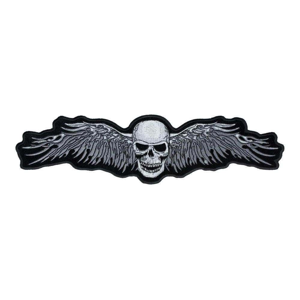Skull & Grey Feathered Downwings Patch, Large Size — product image