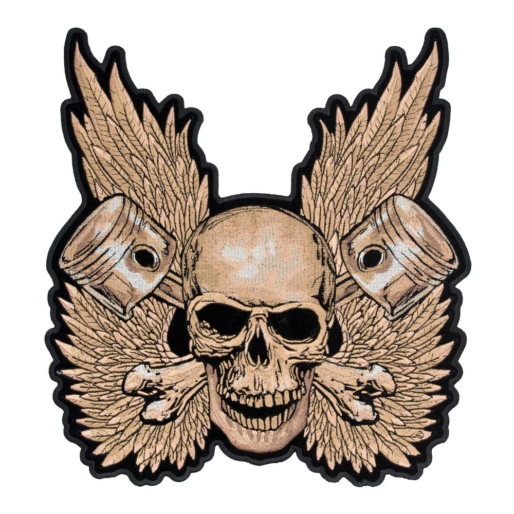 Skull & Pistons With Wings Patch, Large Size — product image