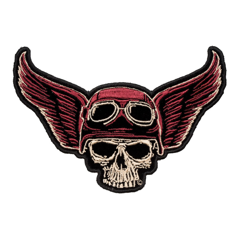 Winged Biker Skull & Riding Goggles Patch, Small Size — product image