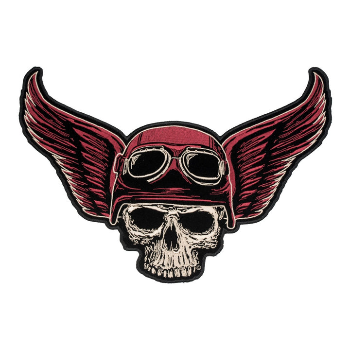 Winged Biker Skull &amp; Riding Goggles Patch, Large Size — product image