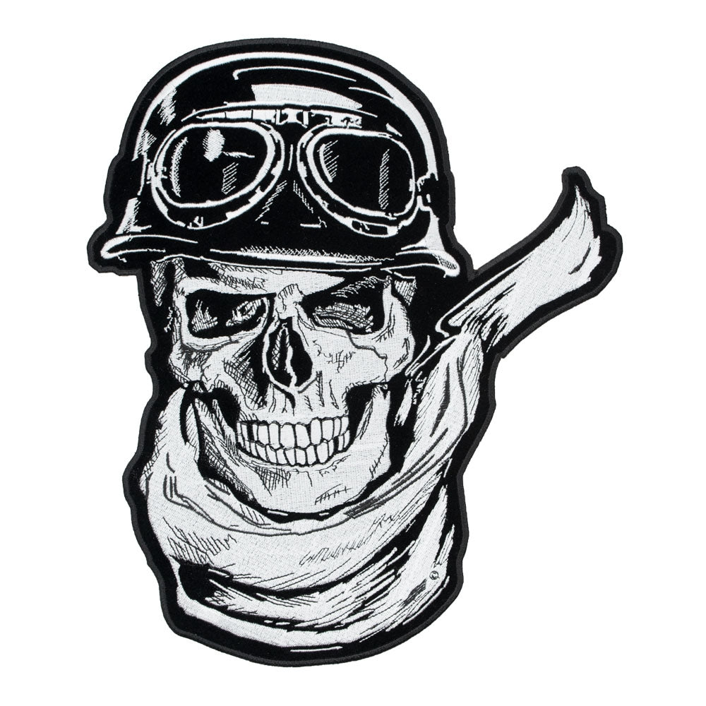 Rider Skull Wearing Scarf, Helmet & Goggles Patch, Large Size — product image