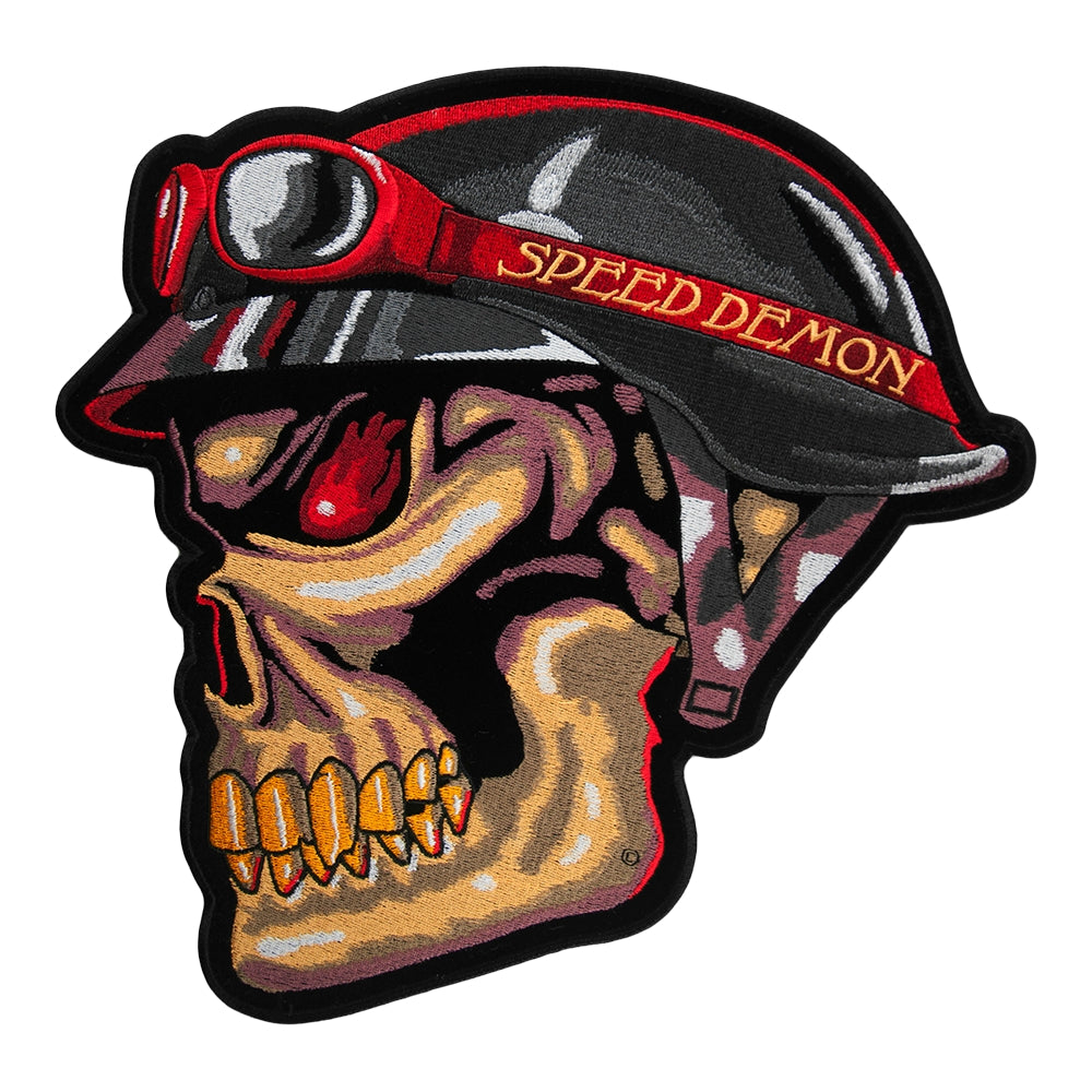Speed Demon Biker Skull & Red Goggles Patch, Large Size — product image