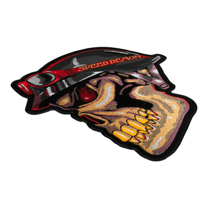 Speed Demon Biker Skull &amp; Red Goggles Patch, Large Size — detail view 1