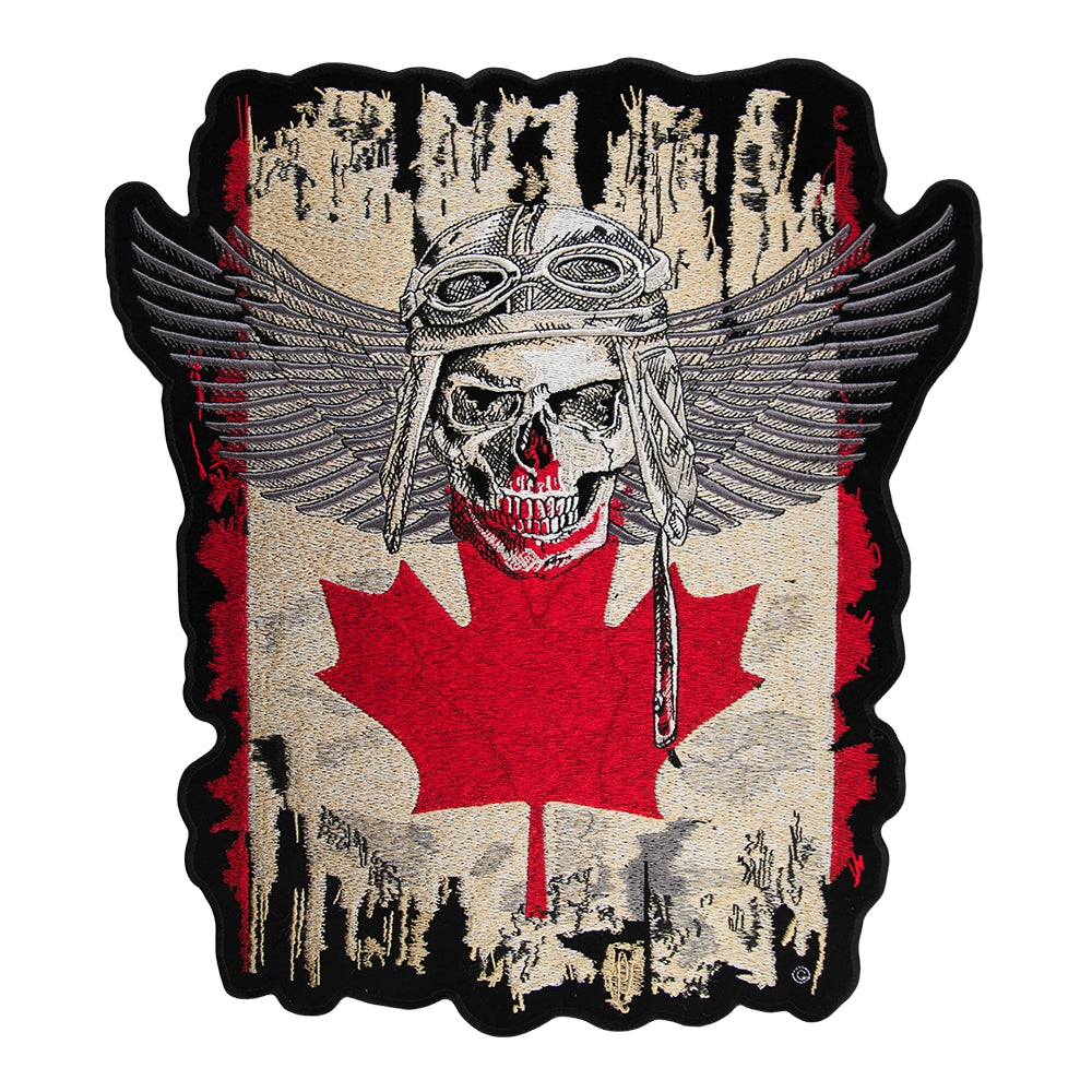 Distressed Canada Flag Winged Skull Patch, Large Size — product image