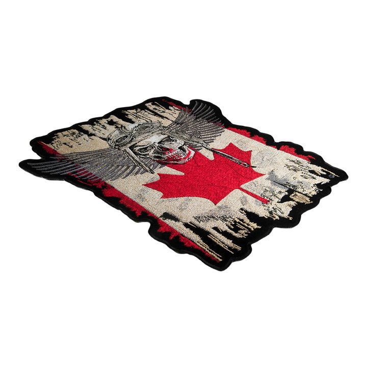 Distressed Canada Flag Winged Skull Patch, Large Size — detail view 1