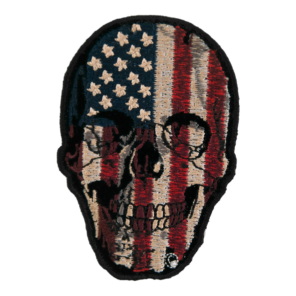 American Flag Distressed Skull Patch, X-Small Size — product image