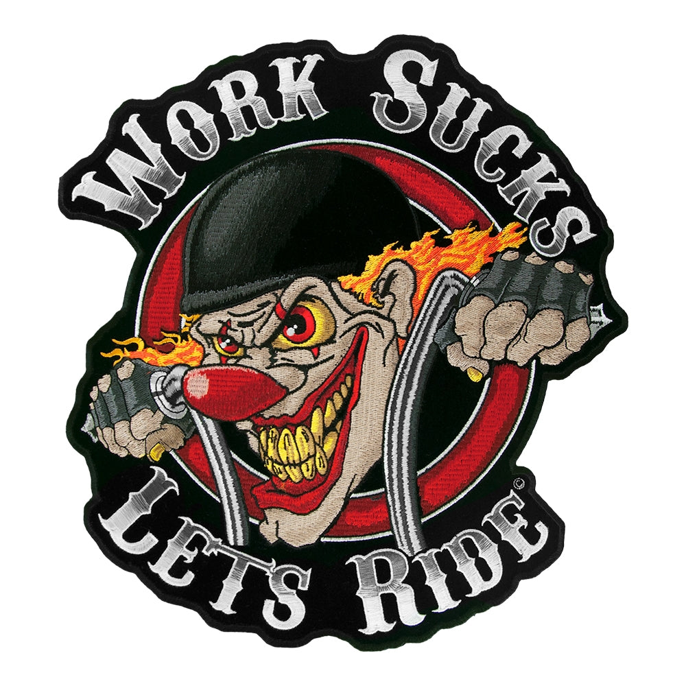 Work Sucks Let's Ride Biker Clown Biker Patch, Large Size — product image
