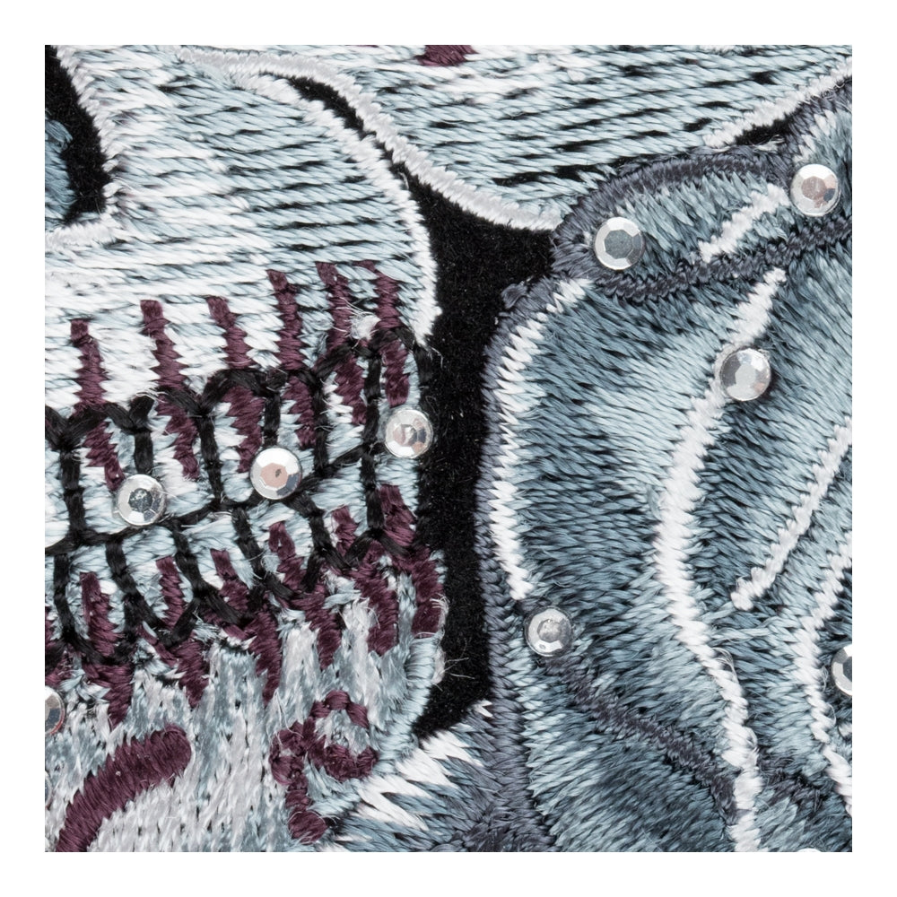 Diamond Studded Gray Sugar Skull & Rose Patch, Small Size — detail view 1