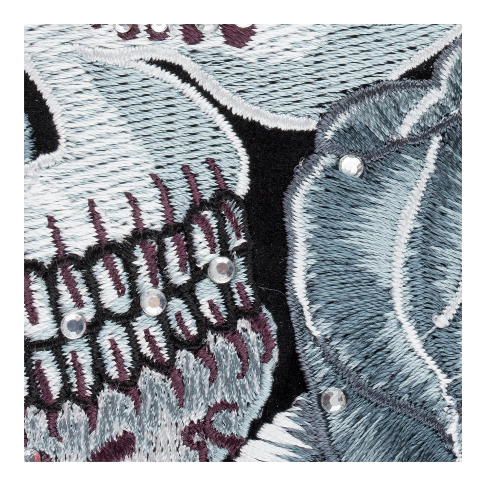 Diamond Studded Gray Sugar Skull & Rose Patch, Medium Size — detail view 1