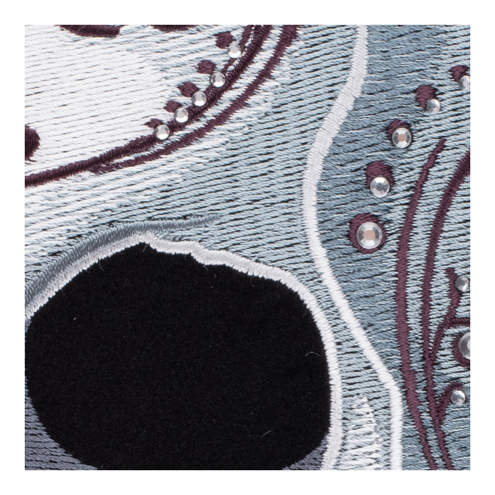 Diamond Studded Gray Sugar Skull & Rose Patch, Large Size — detail view 1