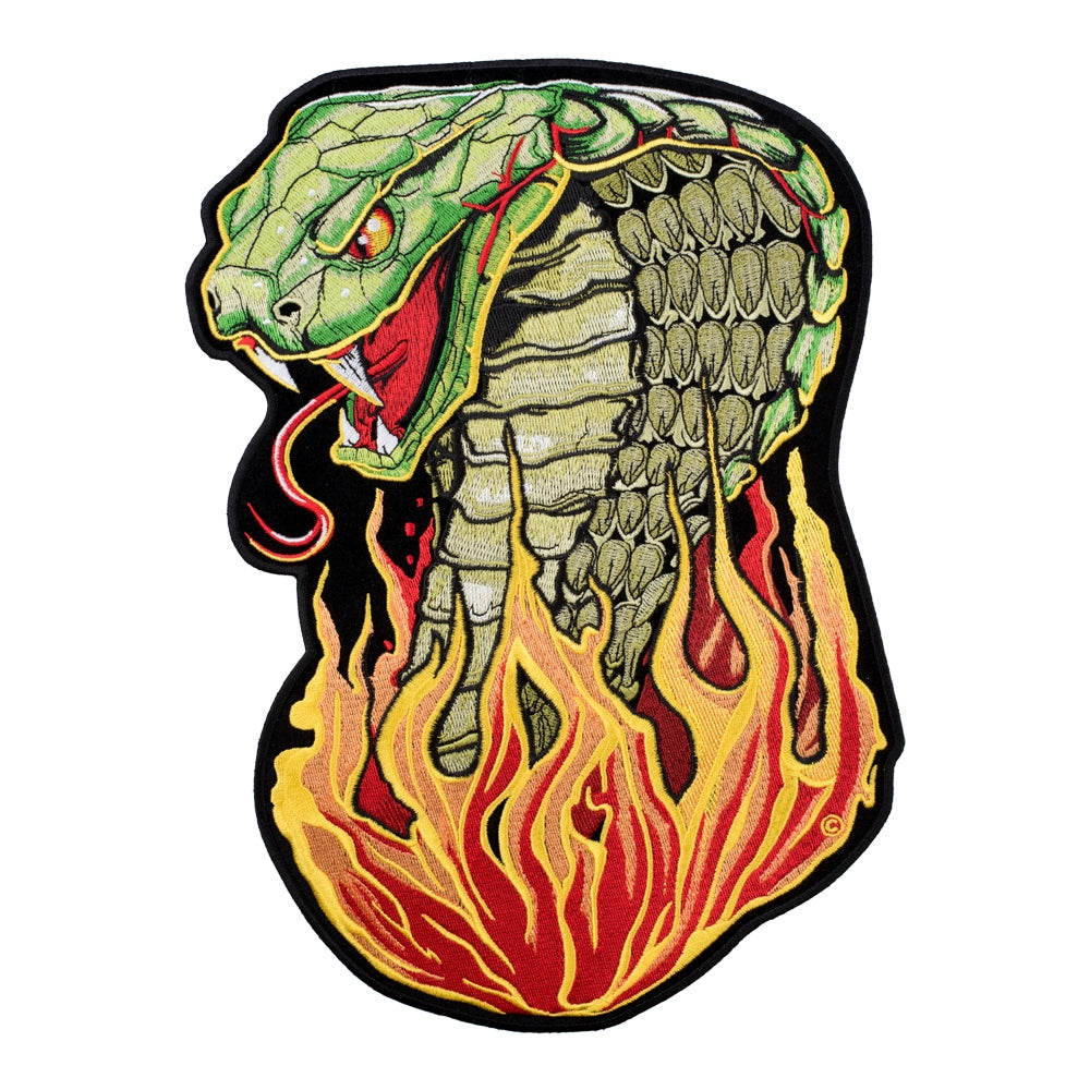 Hissing In Flames Cobra Head Patch, Large Size — product image