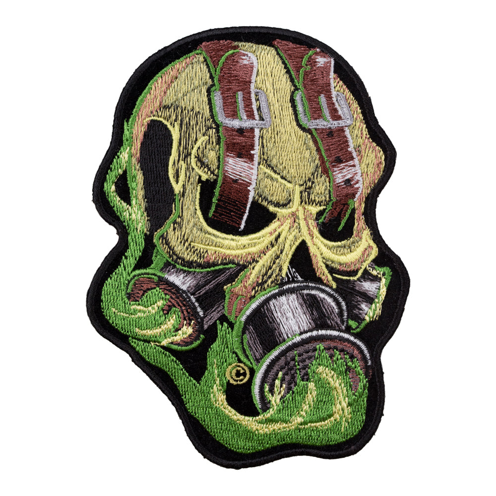 Strap Eyed Green Smoke Skull Patch, Gas Mask Skull Patches — product image